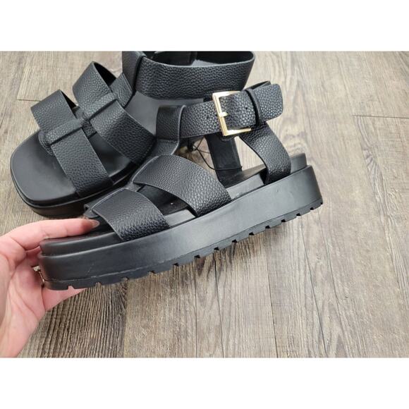 Torrid NWT Chunky Platform Sandals Flatform Gladiator Solid Black Shoes 8.5 - Picture 3 of 6